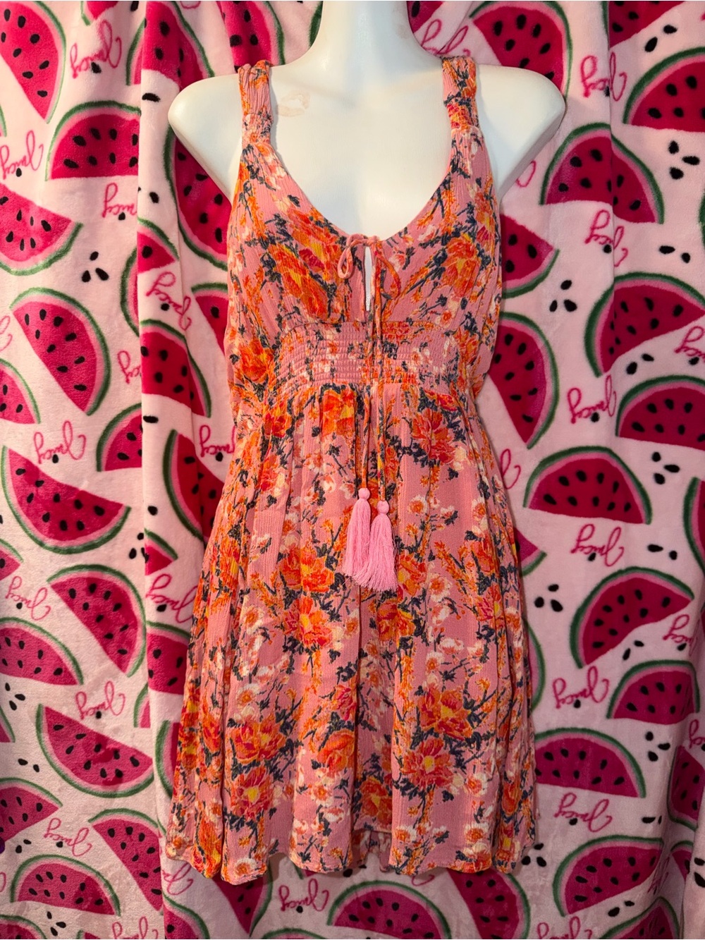 🩷🧡 Free People Floral Mini Dress with Tassels